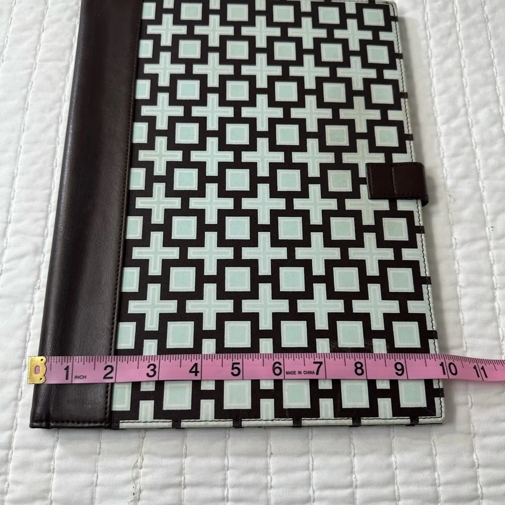 Modern Cross Pattern Leather Padfolio with Brown And Blue Trim